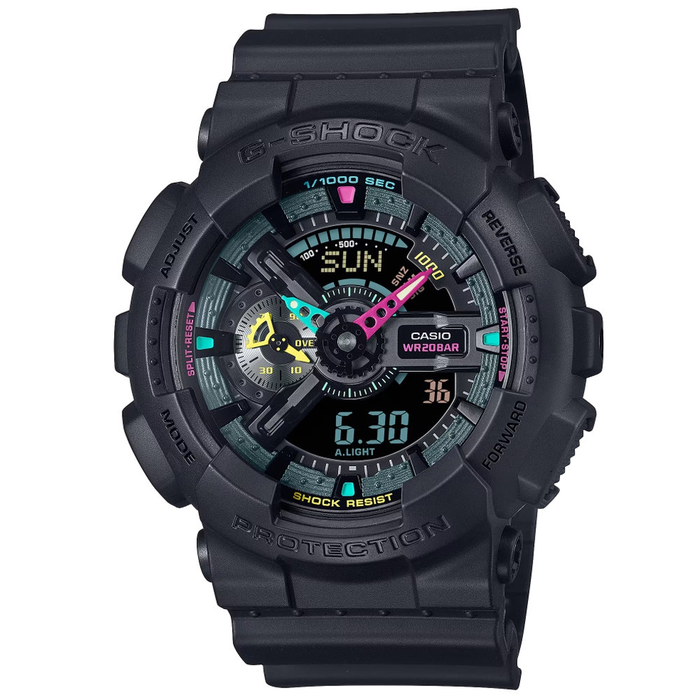 CASIO 卡西歐 G-SHOCK 時尚螢光 雙顯腕錶 51.2mm / GA-110MF-1A