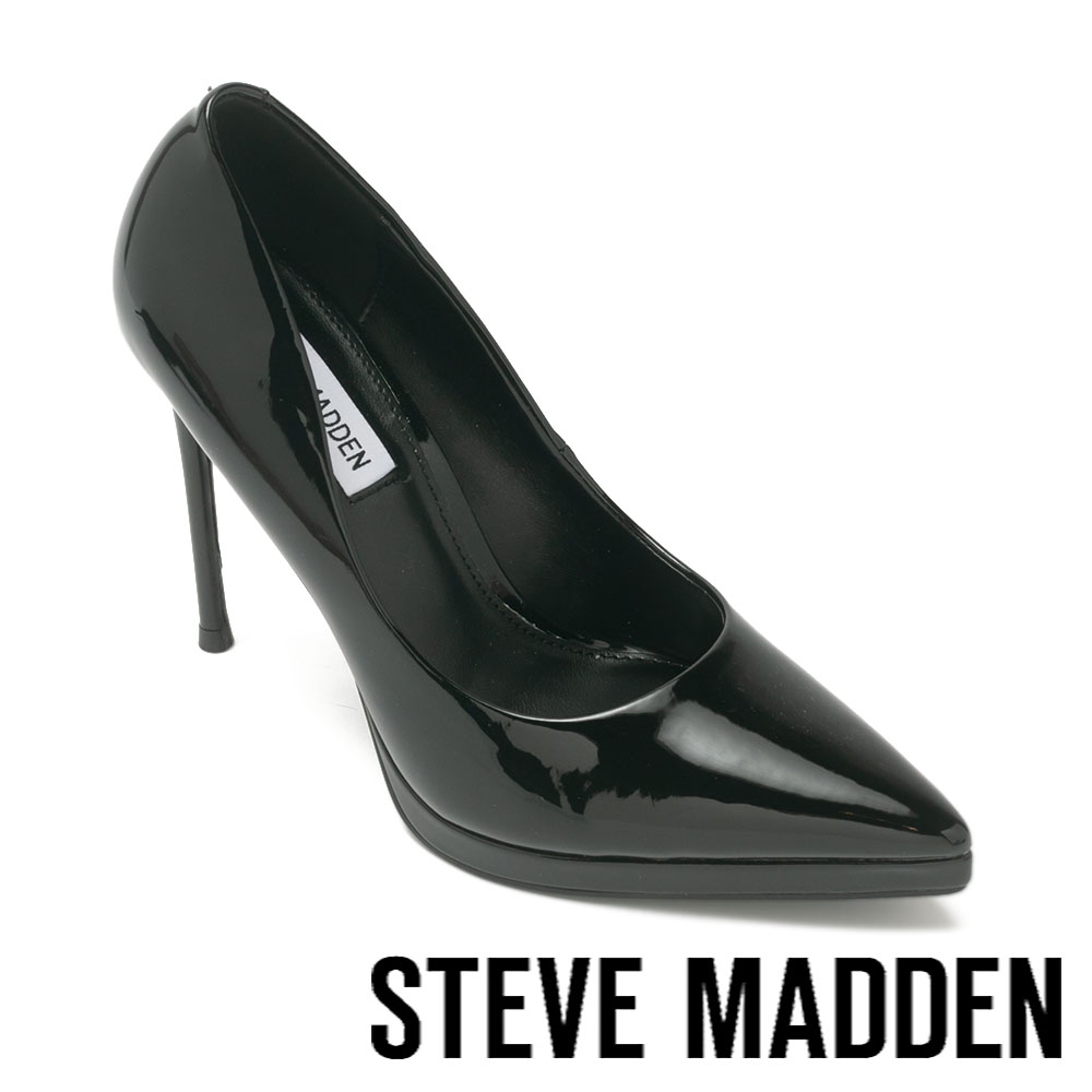 STEVE MADDEN-KLASSY 素面漆皮尖頭高跟鞋-鏡黑色