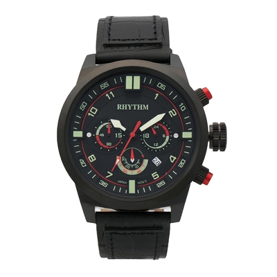 RHYTHM日本麗聲 城市旅行運動款防水100米三眼石英腕錶-紅黑/55mm