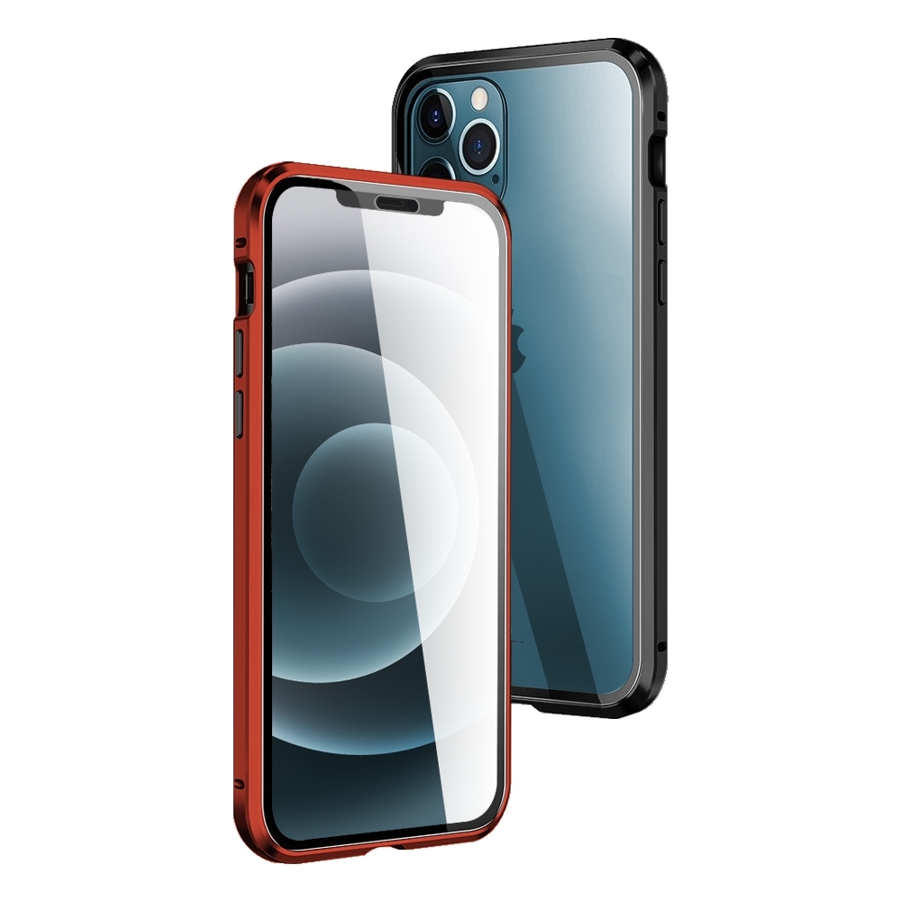 iPhone 12 Pro Max 金屬 透明 全包覆 磁吸雙面玻璃殼 手機殼 黑色 (iPhone12ProMax手機殼 iPhone 12 Pro Max保護殼 )