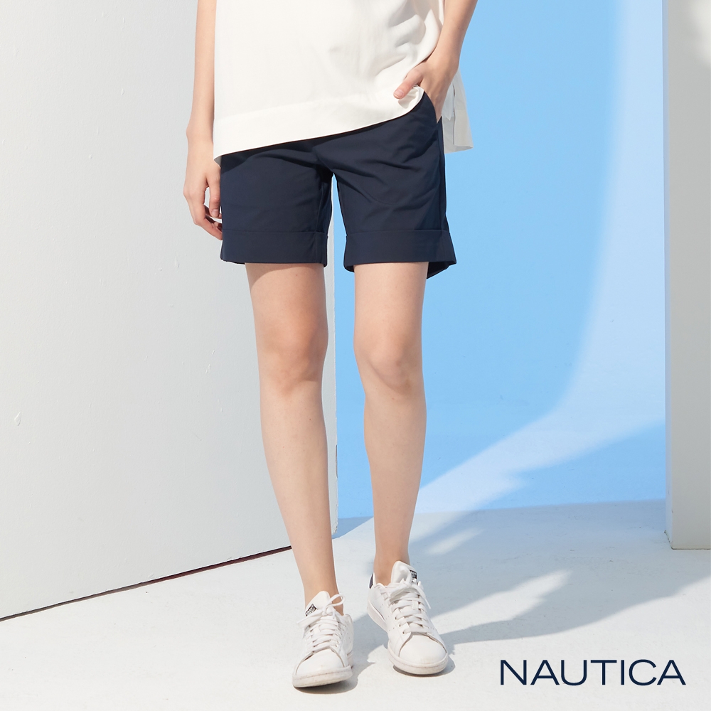 Nautica 女裝素面修身短褲-藍