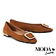 低跟鞋 MODA Luxury 簡約大方釦羊麂皮方頭低跟鞋－咖 product thumbnail 1
