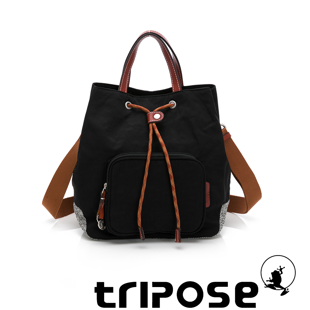 tripose 漫遊系列岩紋手提斜背水桶包 潮感黑