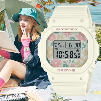 CASIO 卡西歐 BABY-G 花漾復古電子腕錶 母親節 禮物 42.1*37.9mm / BGD-565RP-7