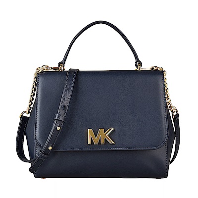 MK MICHAEL KORS MOTT金字牛皮鏈帶轉釦手提斜背包(中/海軍藍)