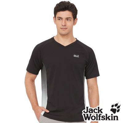【Jack wolfskin 飛狼】男 漸層印花 V領短袖涼感排汗衣 T恤『黑』