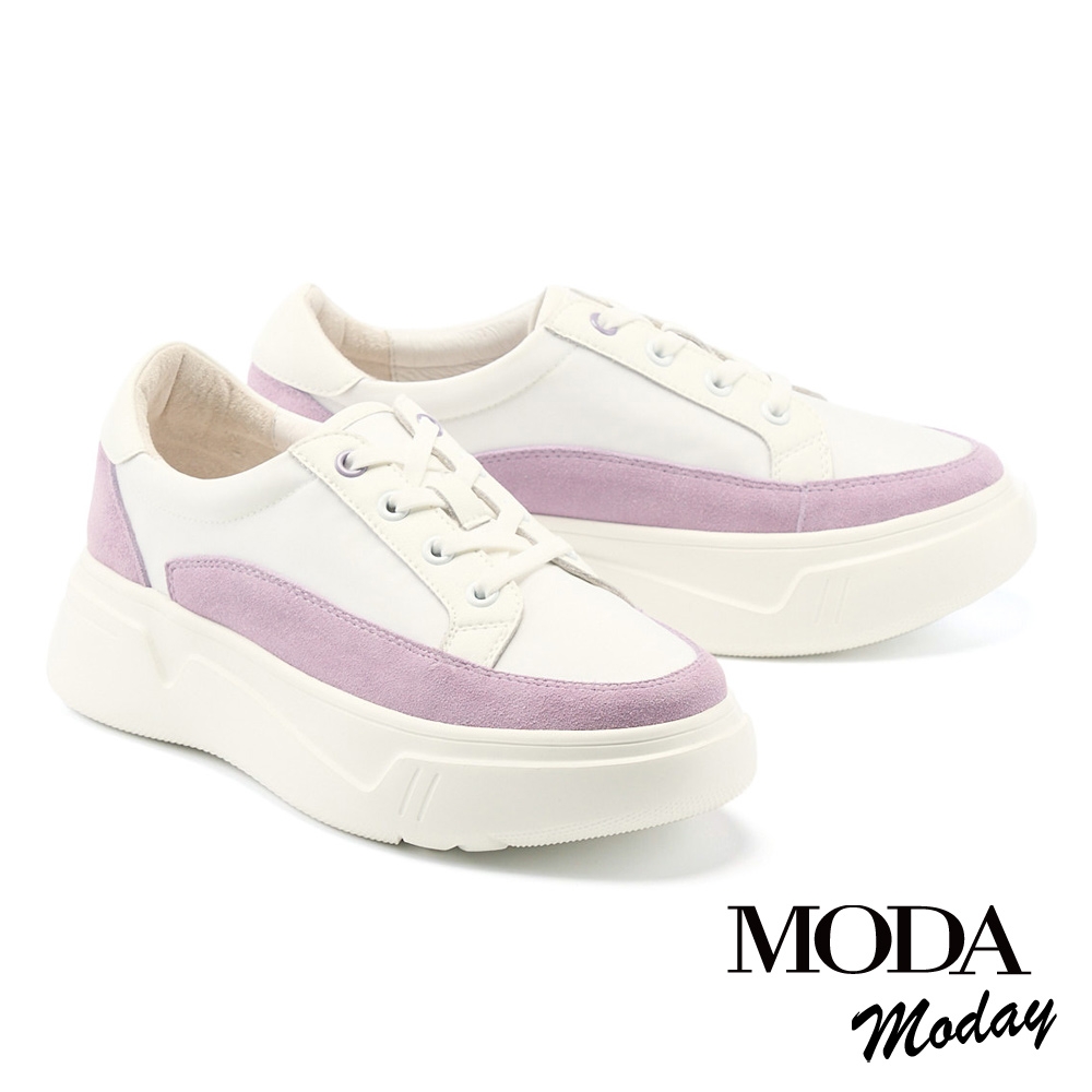 休閒鞋 MODA MODAY 日常拼色異材質綁帶厚底休閒鞋－紫