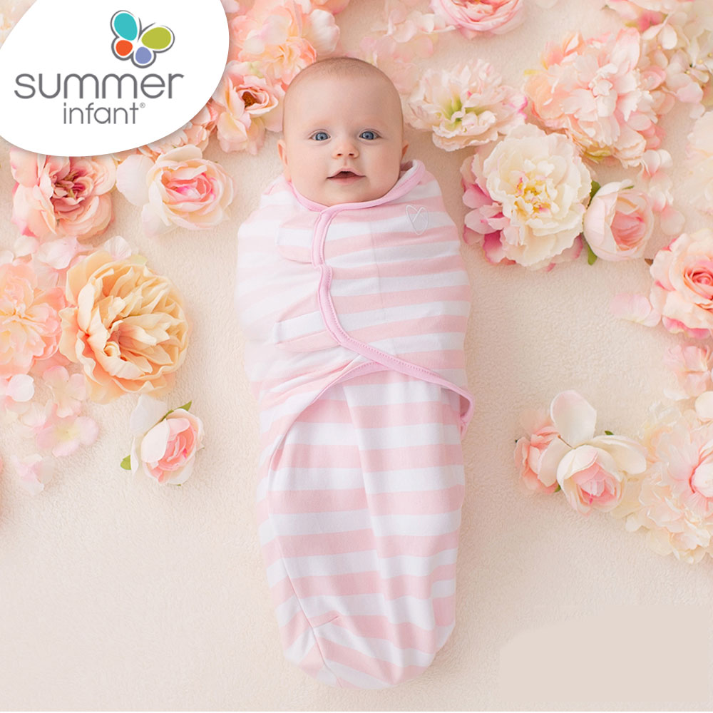 美國 Summer Infant 嬰兒包巾 懶人包巾薄款 -純棉 L 粉嫩條紋