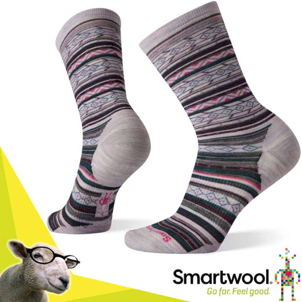 SmartWool 女款 美麗諾羊毛 Ethno Graphic 戶外超輕薄透氣中長襪(2入)/戶外襪.排汗襪_淺霧紫