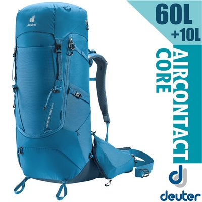 Deuter Aircontact Core 60+10L 專業輕量減震拔熱透氣背包_藍