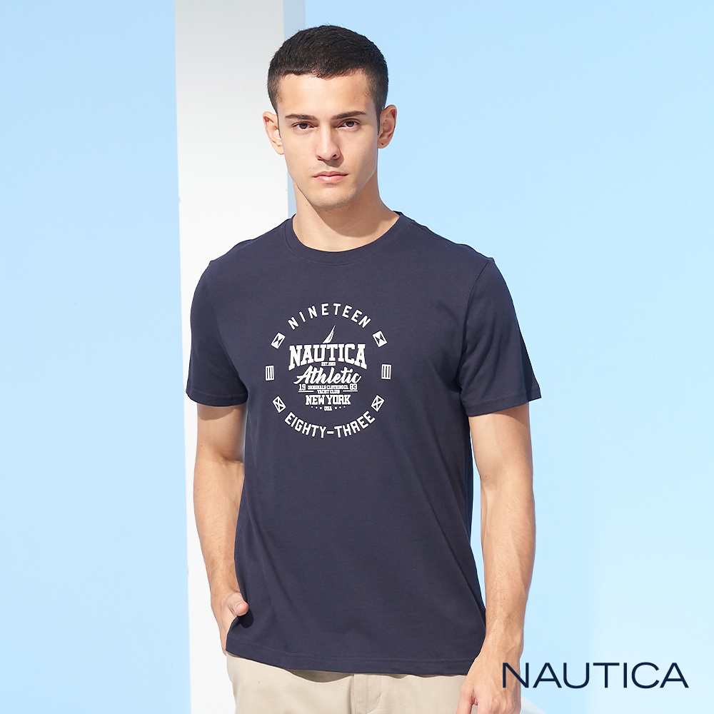 Nautica男裝環型美式風格文字短袖T恤-藍