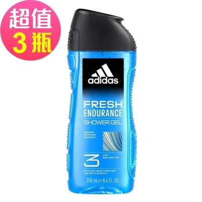 adidas愛迪達 男性三合一潔顏洗髮沐浴露(清爽長效)x3瓶組(250ml/瓶)
