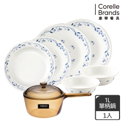 【美國康寧 CORELLE】古典藍6件式餐盤組(F01)加贈1L單