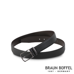 【BRAUN BUFFEL 德國小金牛】台灣總代理 沉穩紳士窄框字母壓印穿針式皮帶-啞鎗色/BF21B-WEG205-GUM