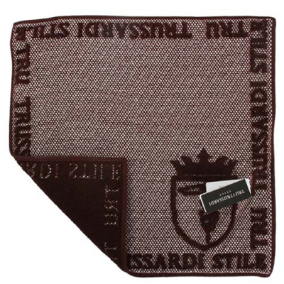 TRUSSARDI 立體獵狗徽章棉質方巾(咖啡)