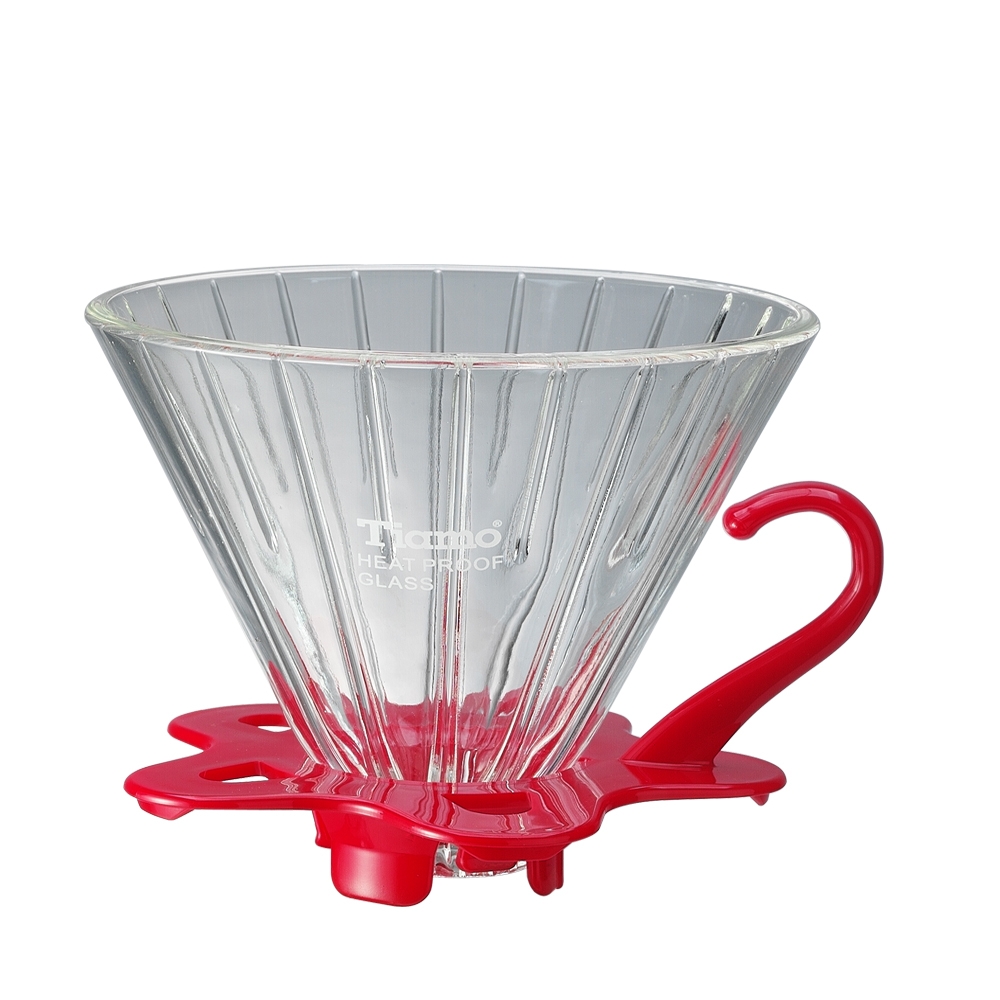 TIAMO V01玻璃錐型咖啡濾杯組附量匙-紅色(HG5358R)