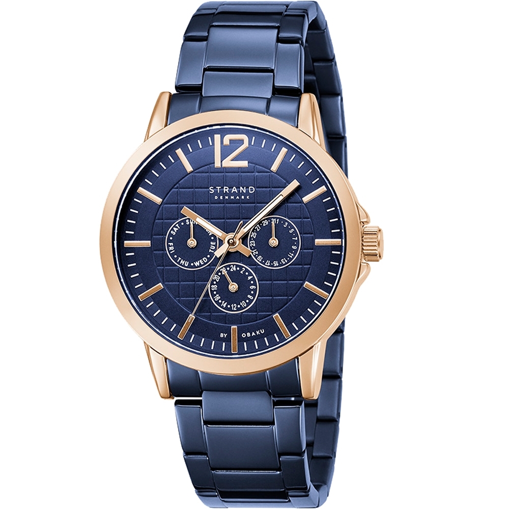 STRAND 丹麥海之星-簡約三眼紳士腕錶 / 藍-44.5mm(S709GMVLSL)