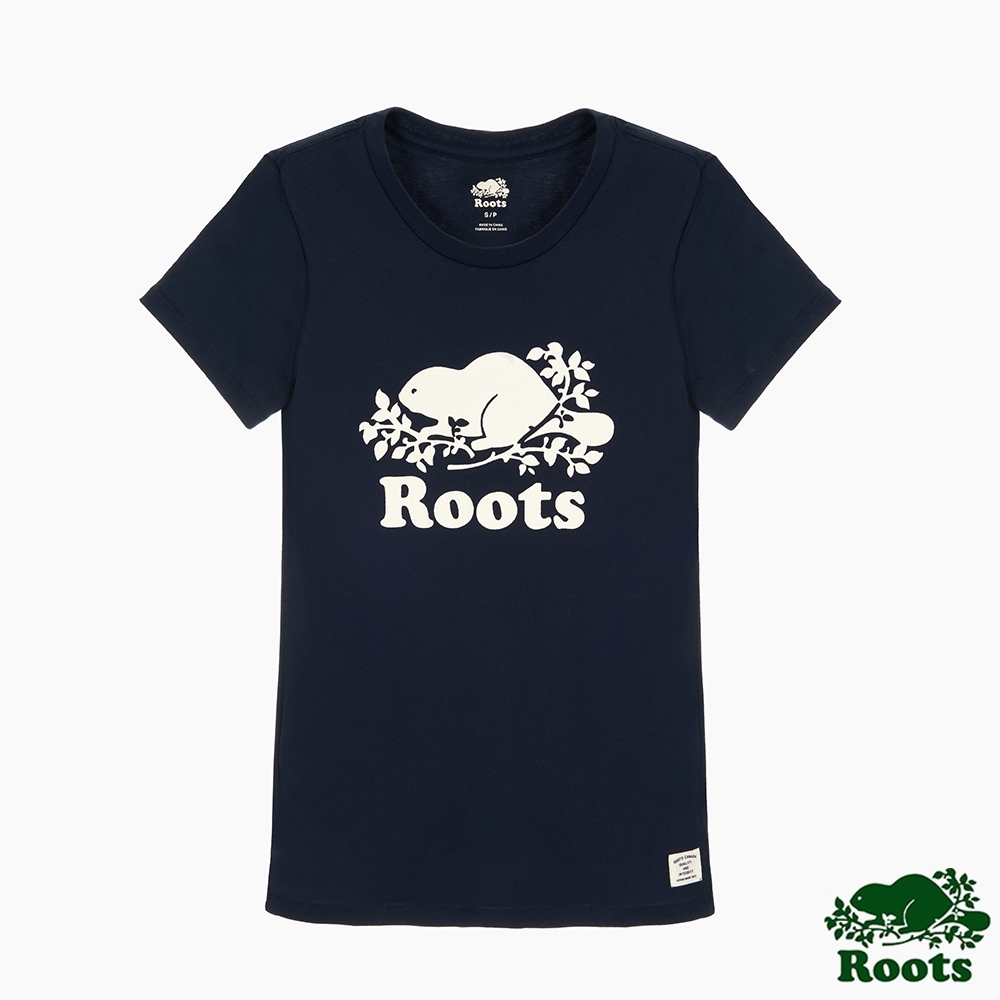 女裝Roots- 有機棉經典logo窄版短袖T恤-藍