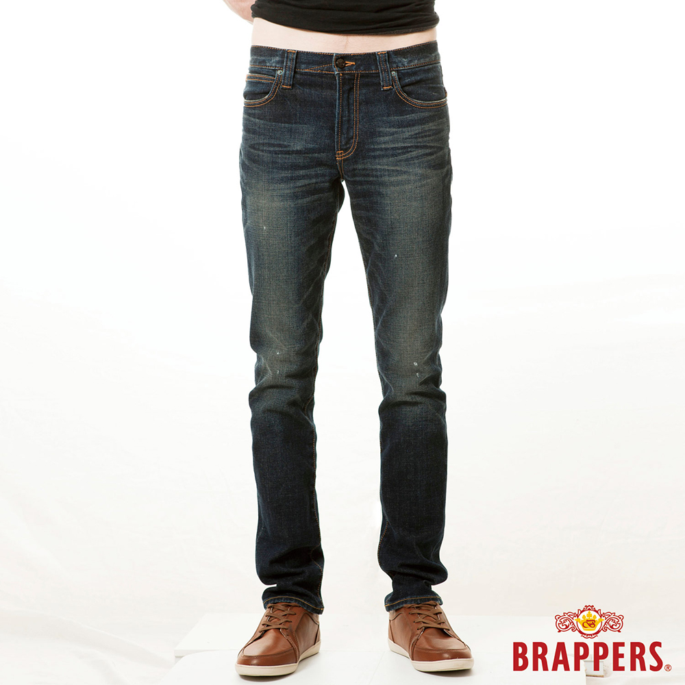 BRAPPERS 男款 彈性中腰窄版直筒褲-藍