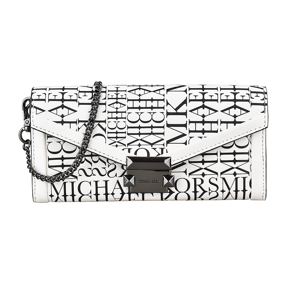 MICHAEL KORS WHITNEY壓印LOGO英文字母設計牛皮16卡釦式長夾(白)