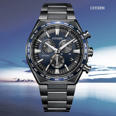 CITIZEN 星辰 GENTS 光動能 鈦金屬電波對時 碼錶計時腕錶-黑41.1mm CB5967-66L