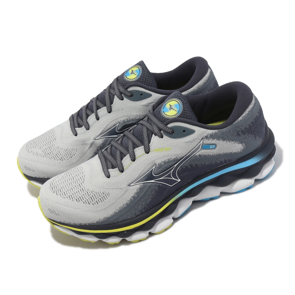 Mizuno 慢跑鞋 Wave Sky 7 超寬楦 男鞋 灰 黃 頂級回彈 ENERZY CORE中底 美津濃 J1GC2311-01