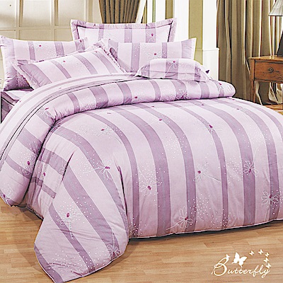 BUTTERFLY-台製40支紗純棉加高30cm單人床包+薄式信封枕套-翩翩漫舞-紫