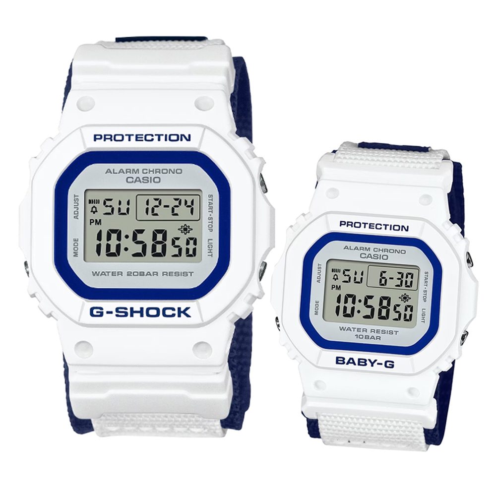 CASIO 卡西歐G-SHOCK x BABY-G限量天使惡魔季節限定情侶錶-白x海軍藍