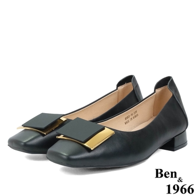 Ben&1966高級頭層牛皮方頭氣質跟鞋-黑(236421)