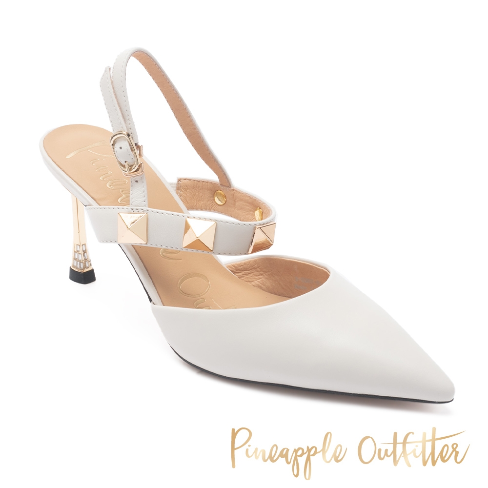Pineapple Outfitter-IDOLA 羊皮鉚釘尖頭中跟涼鞋-白色 product image 1