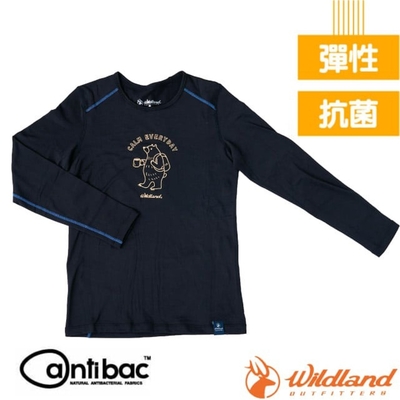 【荒野 WildLand】中童 輕能量纖維親膚保暖衣.長袖衛生衣_0B12666-54 黑