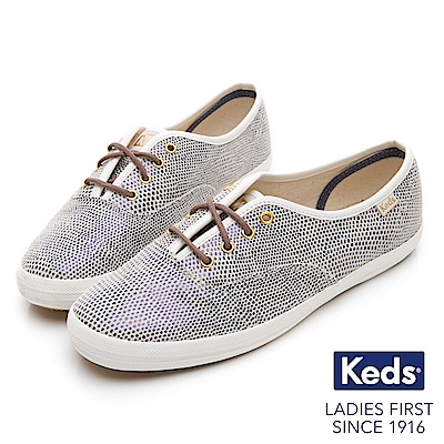 Keds CHAMPION 普普圓點經典綁帶休閒鞋-藍色