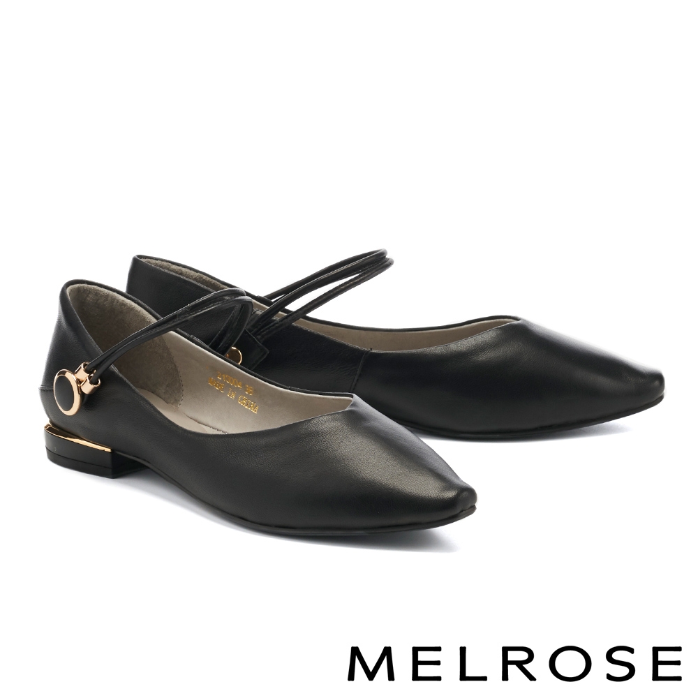 低跟鞋 MELROSE 簡約時尚兩穿式金屬釦繫帶全真皮尖頭低跟鞋－黑
