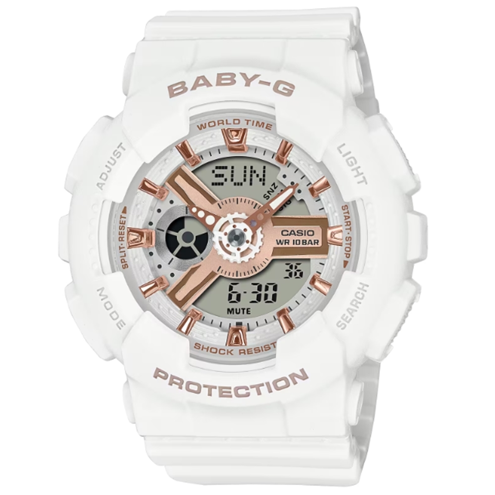 CASIO 卡西歐  BABY-G 柔美玫瑰金設計休閒運動雙顯錶 白 BA-110XRG-7A_43.4mm