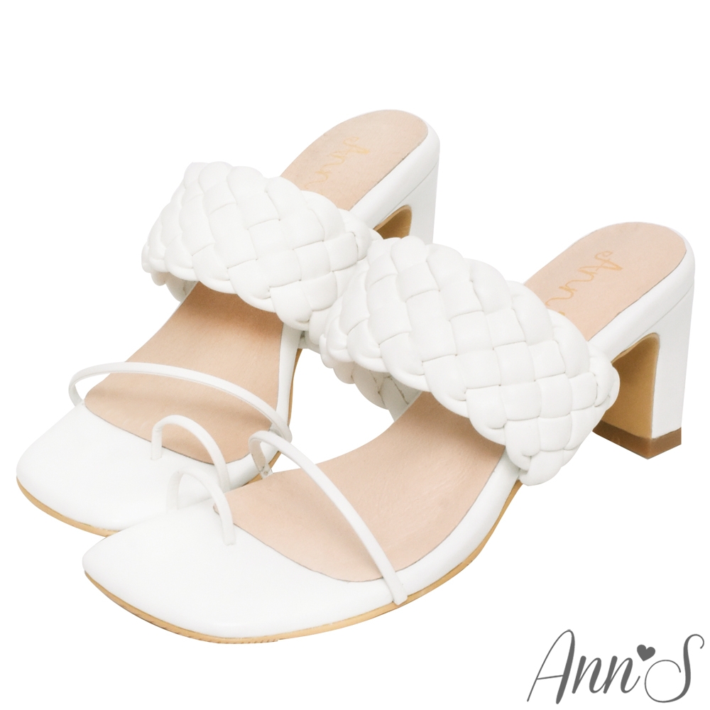 Ann’S立體編織套指夾腳方頭扁跟涼拖鞋-米白(版型偏小) product image 1