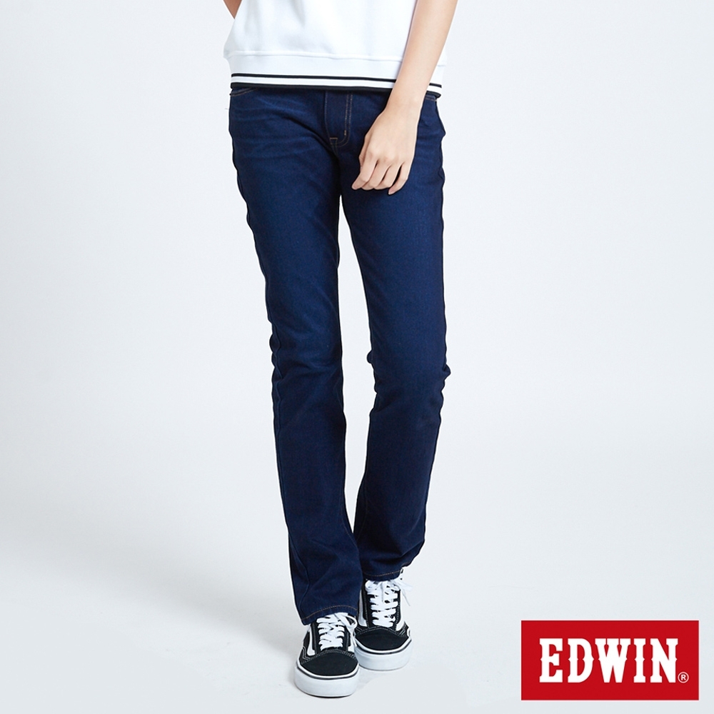 EDWIN JERSEYS 迦績 EJ3 棉中低腰中直筒牛仔褲-女-原藍色