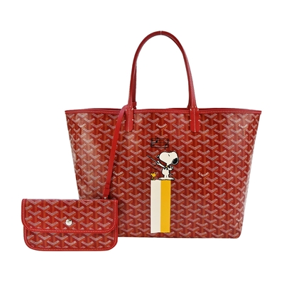 GOYARD SNOOPY 聯名款條紋塗料帆布LOGO子母購物包-小/紅/白黃