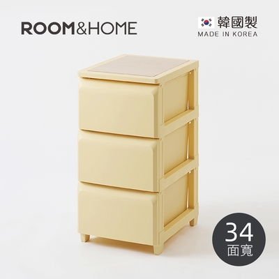 韓國ROOM&HOME 韓國製34面寬三層抽屜收納櫃(木質天板)-DIY-多色可選