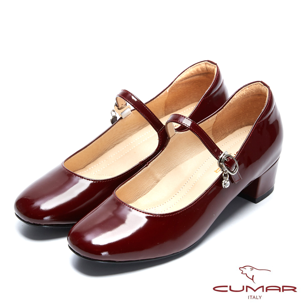 【CUMAR】復古典雅- 小方頭垂墜鑽飾粗跟瑪莉珍鞋