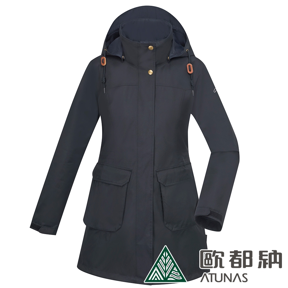 【ATUNAS 歐都納】女款都會休閒GORE-TEX+羽絨二件式外套中長版大衣外套A1GT2304W黑/出國旅遊賞雪