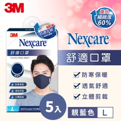 3M Nexcare 舒適口罩升級款-靛藍色(L)成人口罩 5入超值組