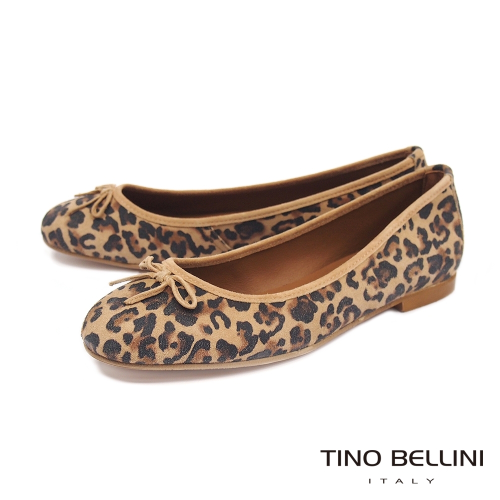 Tino Bellini阿爾巴尼亞進口豹紋全真皮娃娃鞋_棕