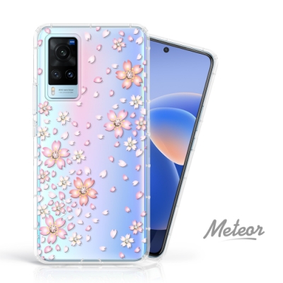 Meteor vivo X60 奧地利水鑽彩繪防摔殼 - 櫻花