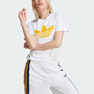 Adidas Pearl Trefoil T [IM1922] 女 短袖 上衣 T恤 經典 三葉草 休閒 小珍珠 白黃