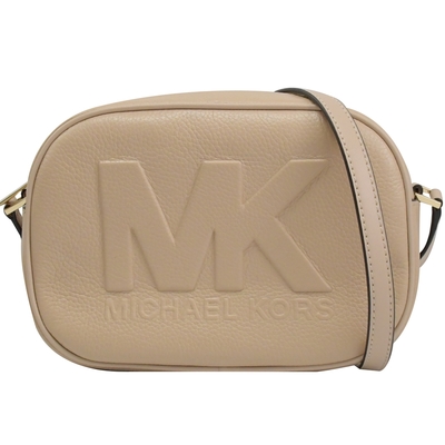 MICHAEL KORS Jet Set Travel 新版素色立體大LOGO皮革拉鍊斜背方包(淺褐)