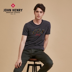 JOHN HENRY 彩色邊框刺繡文字T恤-兩色選