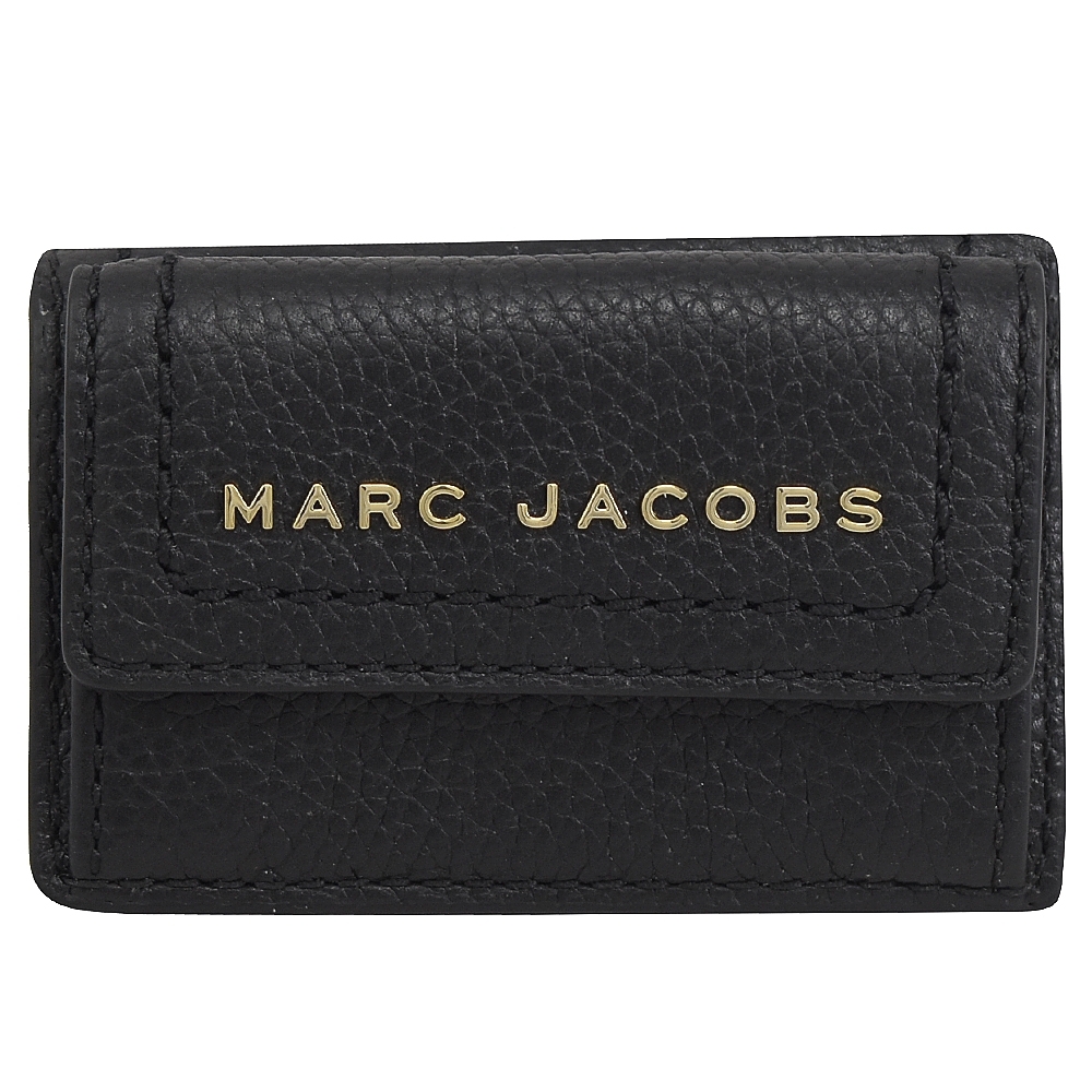 MARC JACOBS 金屬LOGO牛皮三折扣式零錢小短夾(黑)