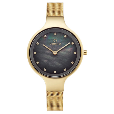 OBAKU 極簡珍珠母貝鑲鑽腕錶-V173LXGJMG-32mm