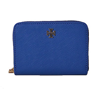 TORY BURCH EMERSON 經典LOGO防刮皮革拉鍊零錢包-貴族藍