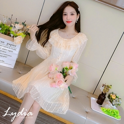 【Lydia】現貨 法式設計感氣質顯瘦蕾絲連身洋裝(杏/粉 M.L.XL)